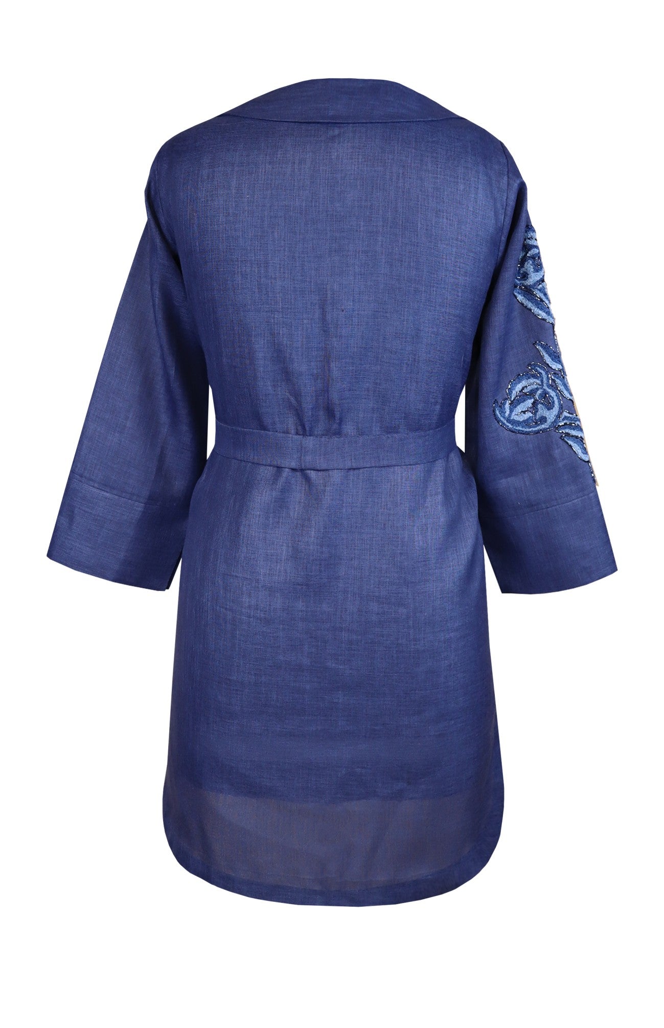 Navy Linen Top With Belt