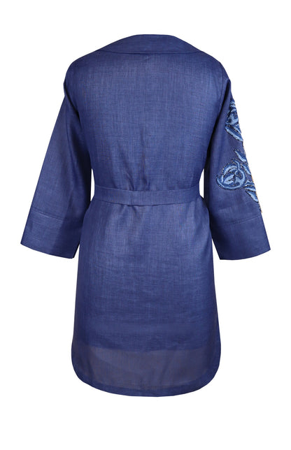 Navy Linen Top With Belt