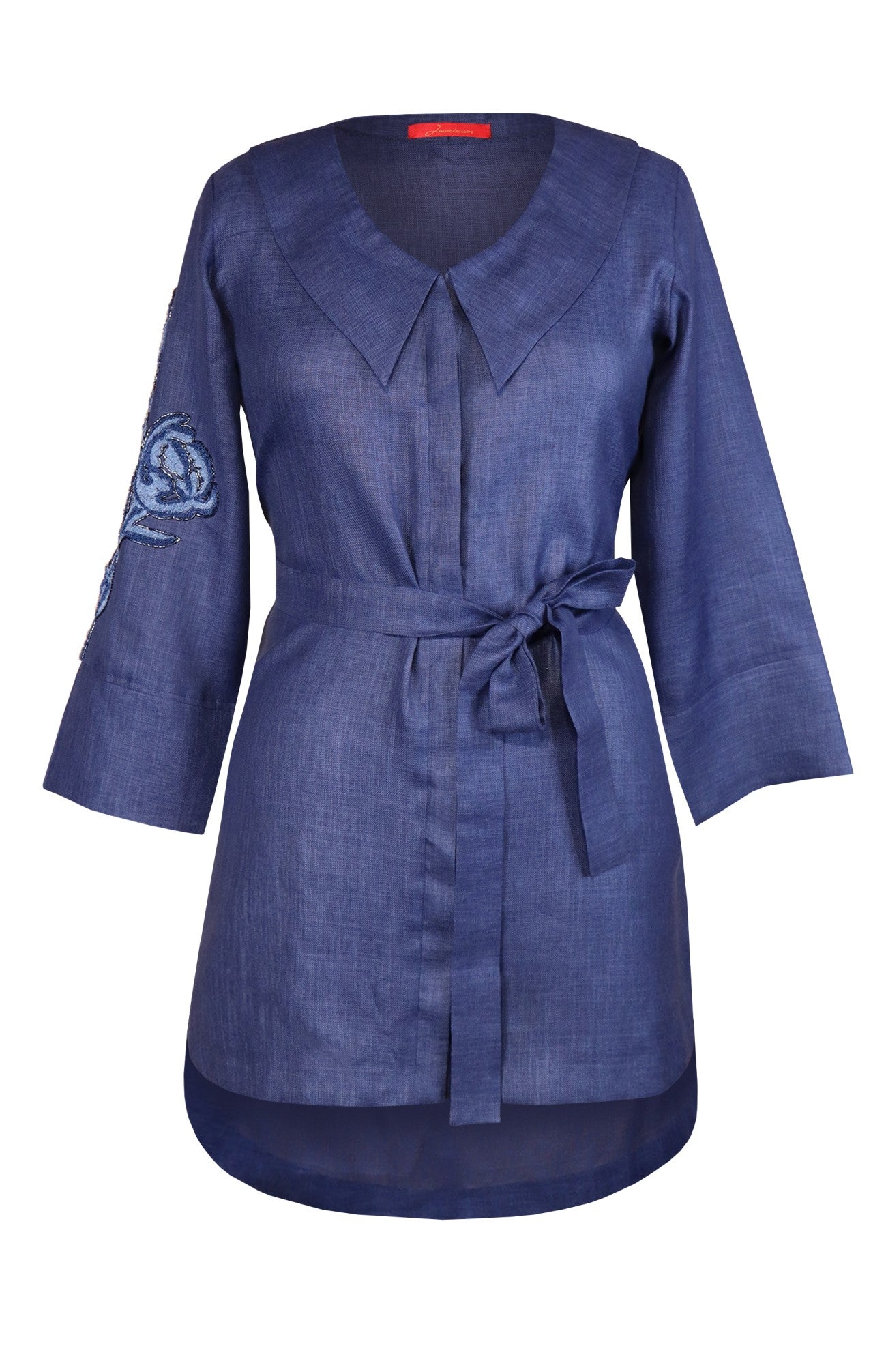Navy Linen Top With Belt