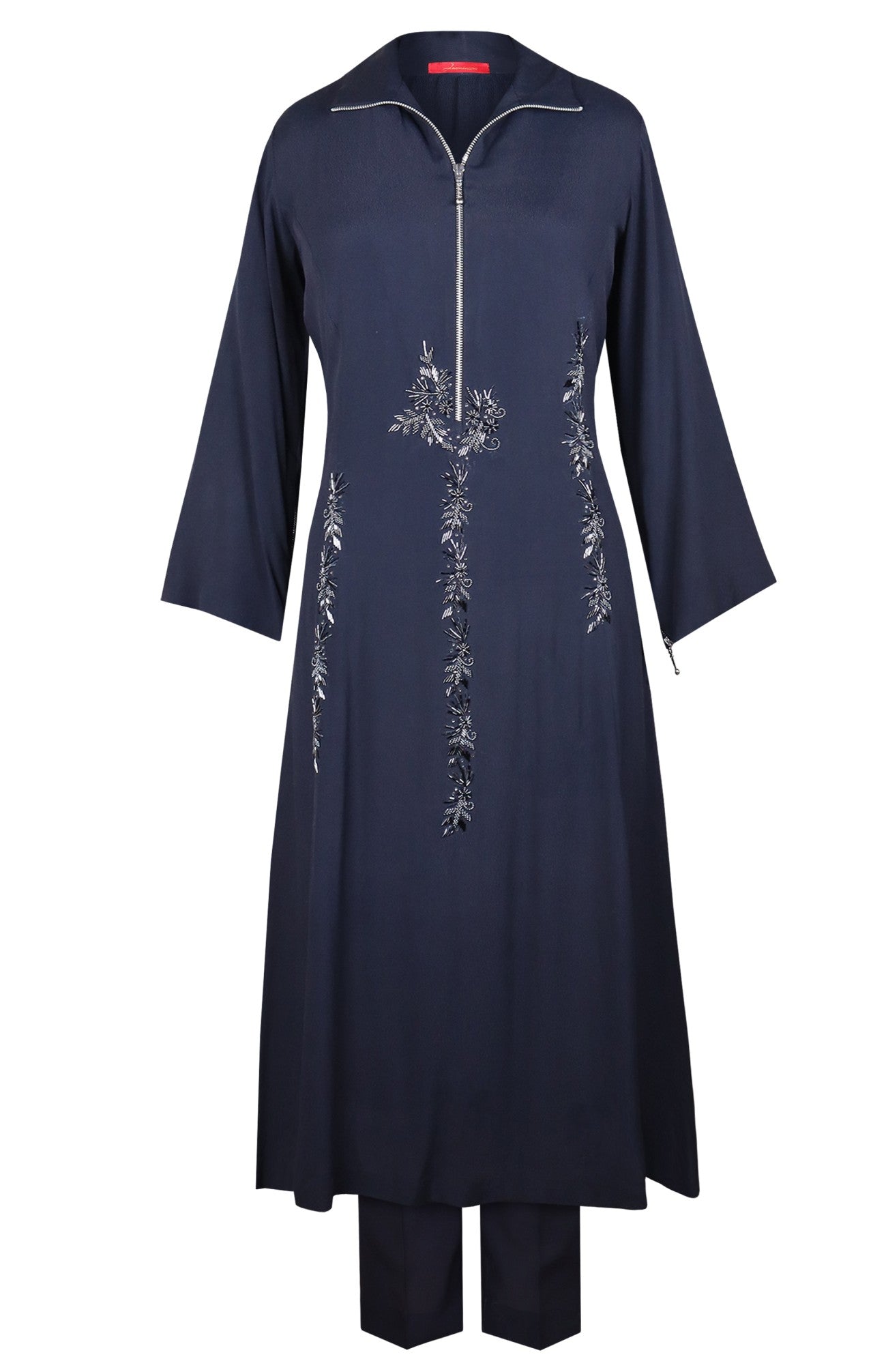 Crepe Kurta Set With Collar