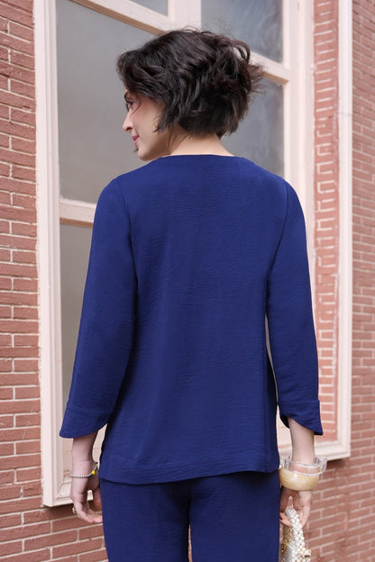 Bloom Puritan Collar Top - NAVY