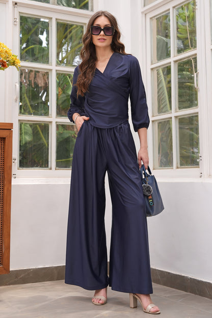 Lycra Wrap Top Co-ord Set - NAVY