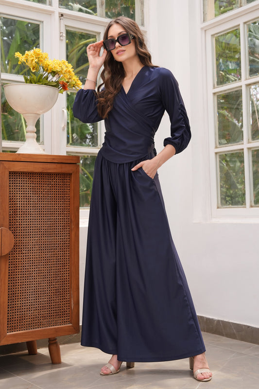 Lycra Wrap Top Co-ord Set - NAVY