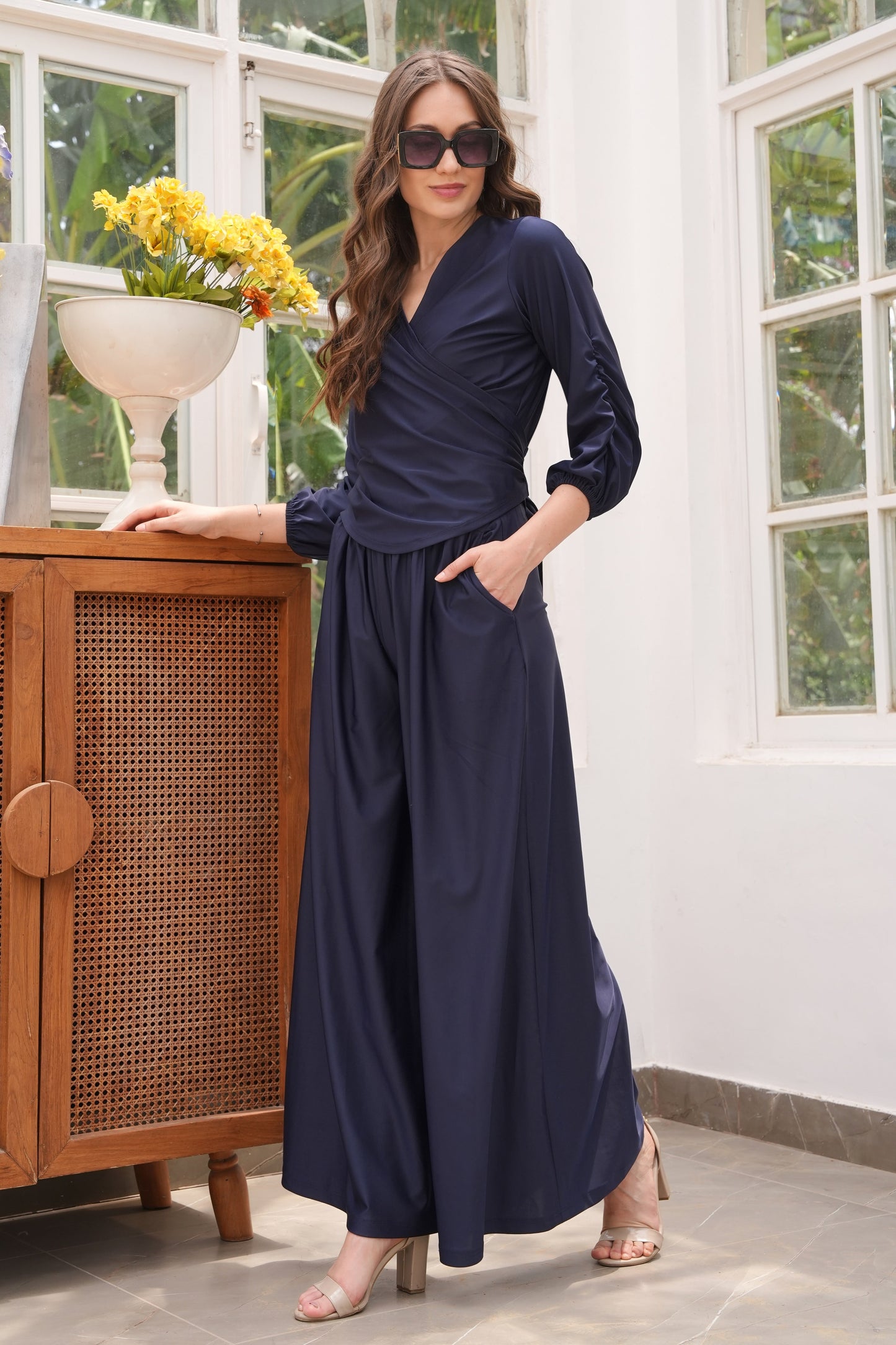 Lycra Flared Pants - NAVY