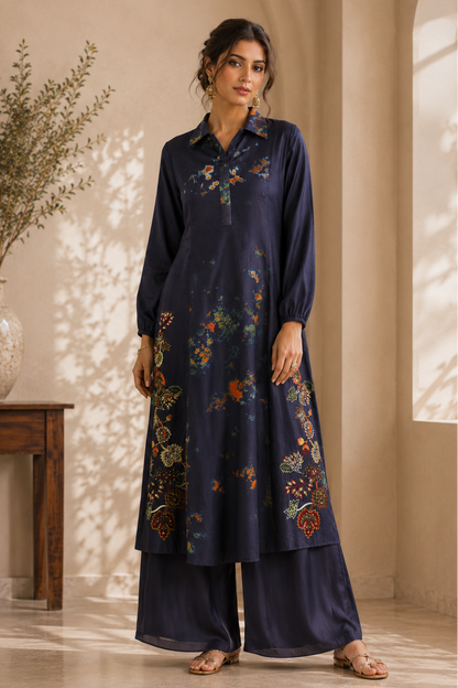 Mul Mul Tie & Dye Kurta Set - BLACK
