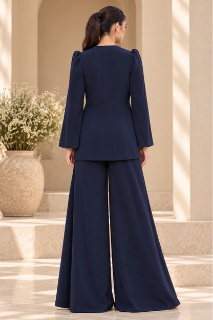 Sconce Co-ord Set With Flared Pants - NAVY