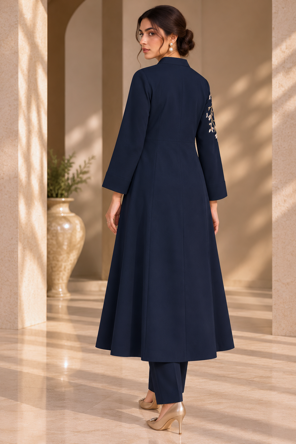 A-Line Kurta Set With Shawl Collar