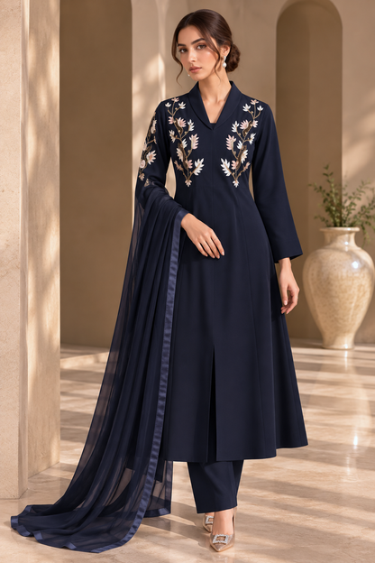 A-Line Kurta Set With Shawl Collar