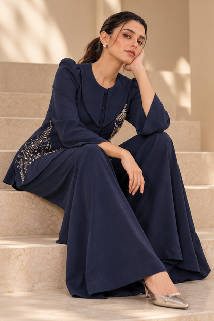 Sconce Co-ord Set With Flared Pants - NAVY