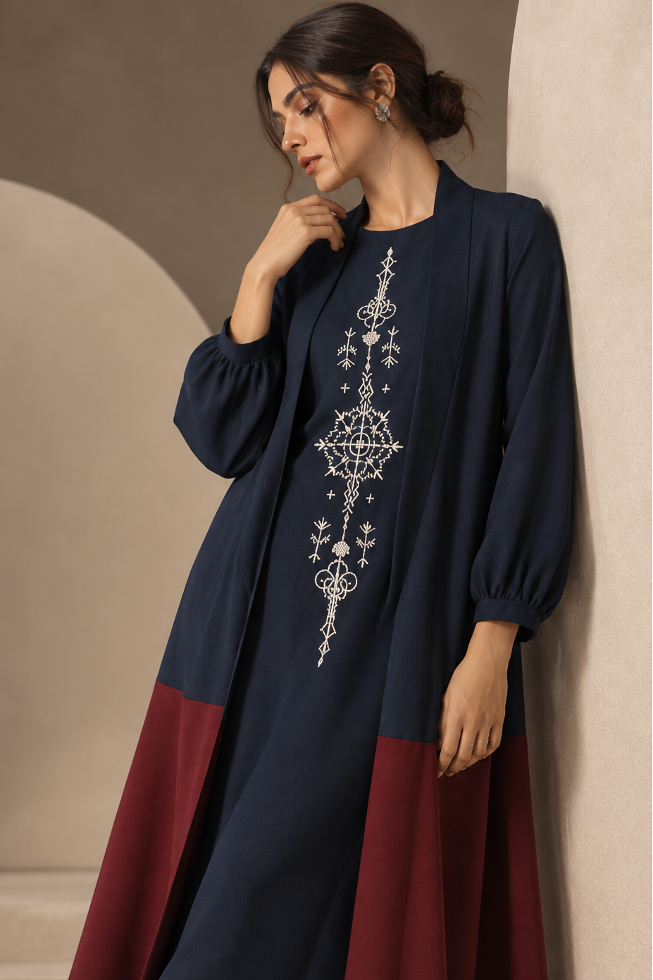 Turkish Motif Long Cape Kurta Set