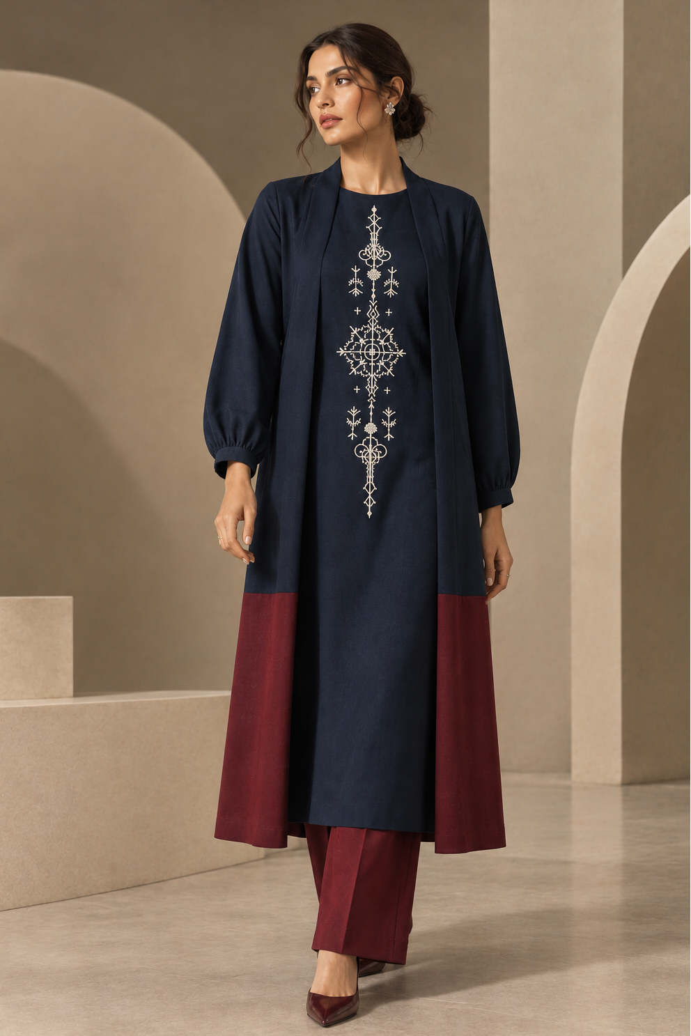Turkish Motif Long Cape Kurta Set