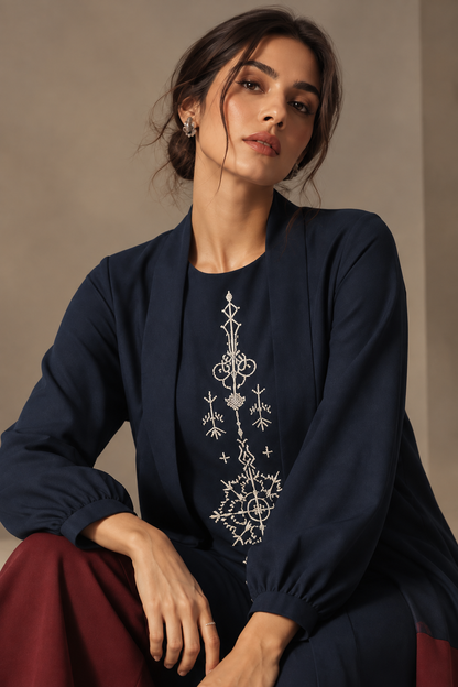 Turkish Motif Long Cape Kurta Set