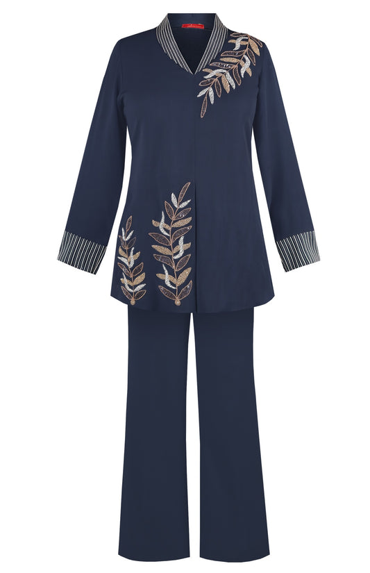 Palm Leaves Co-ord Set - NAVY