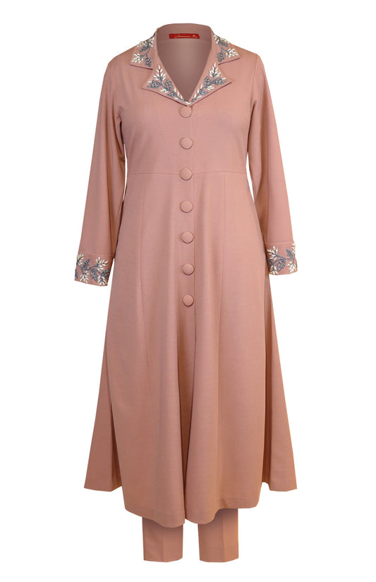 Grape Vine Embroidery Kurta Set With Collar