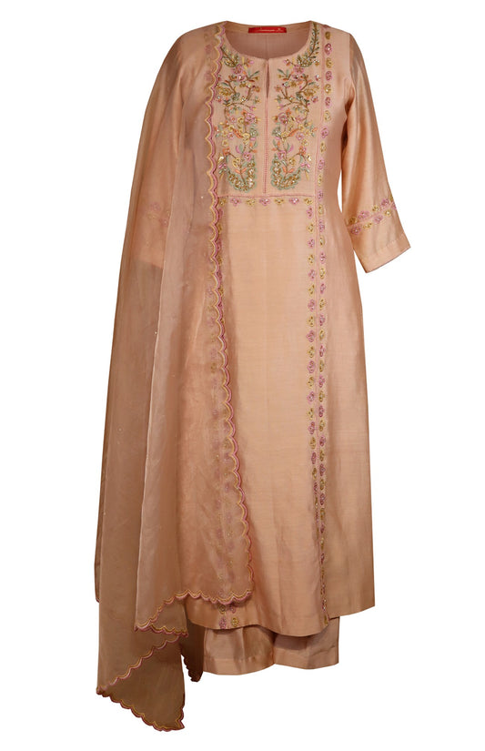 Kora Silk Suit With Thread Embroidery - PALE PEACH
