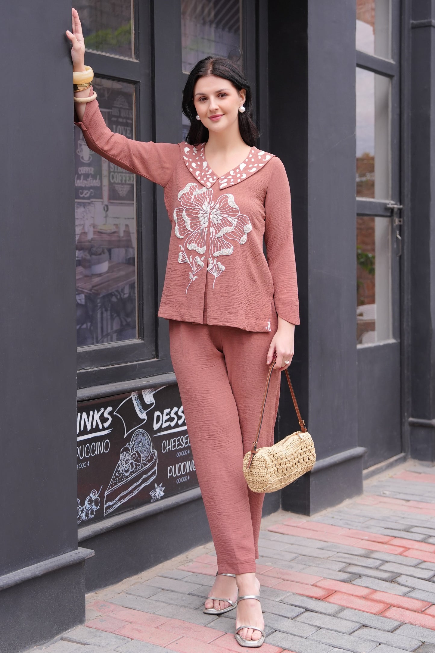 Bloom Puritan Collar Co-ord Set - MOCHA