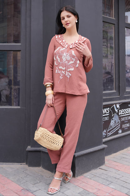 Bloom Puritan Collar Co-ord Set - MOCHA