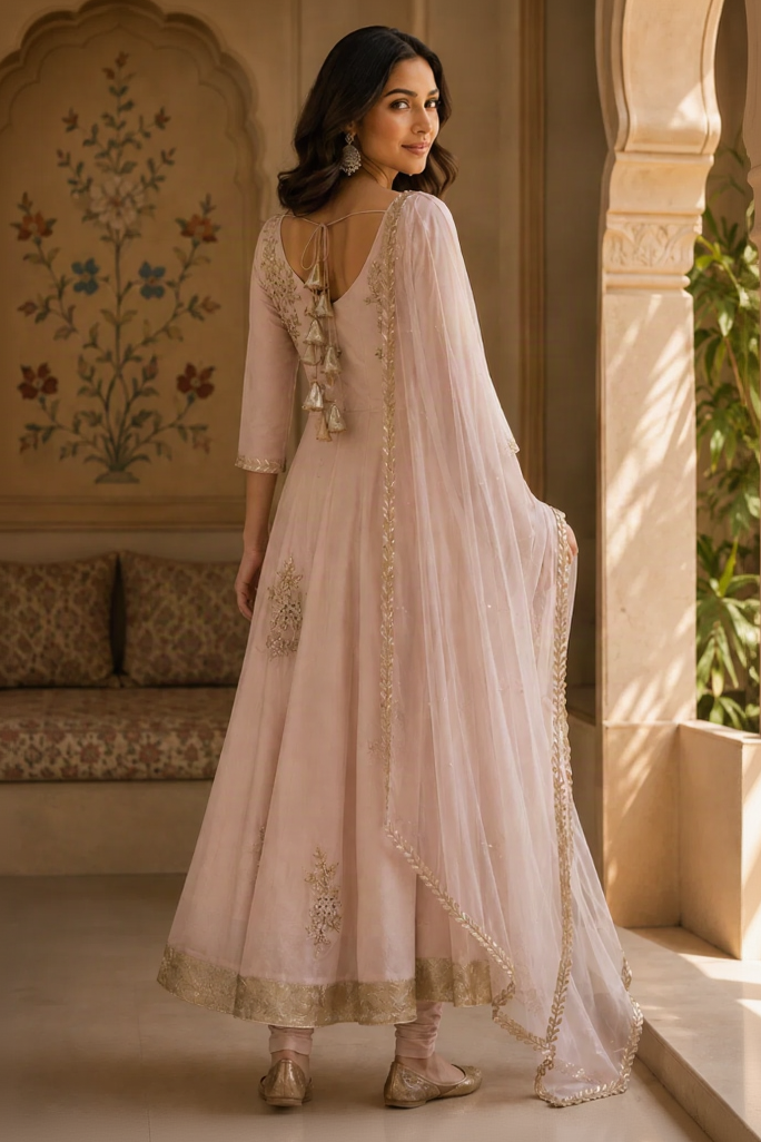 Chiffon Anarkali With Gota Patti Bootas
