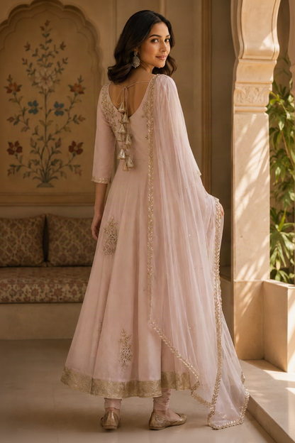 Chiffon Anarkali With Gota Patti Bootas