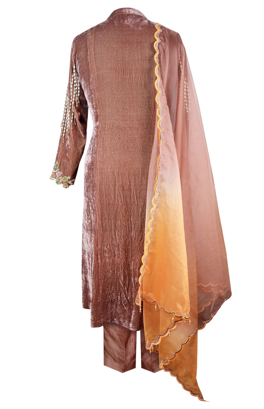 Pearl Cascade Silk Velvet Suit - MOCHA
