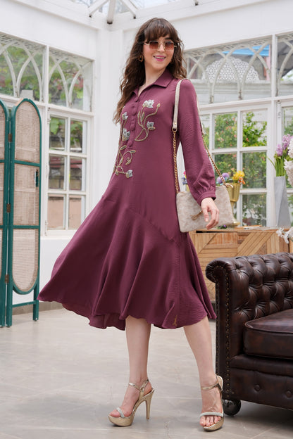Tulips Biased Dress - OLD ROSE