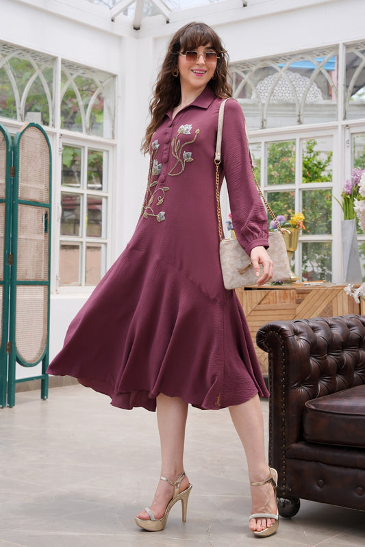 Tulips Biased Dress - OLD ROSE