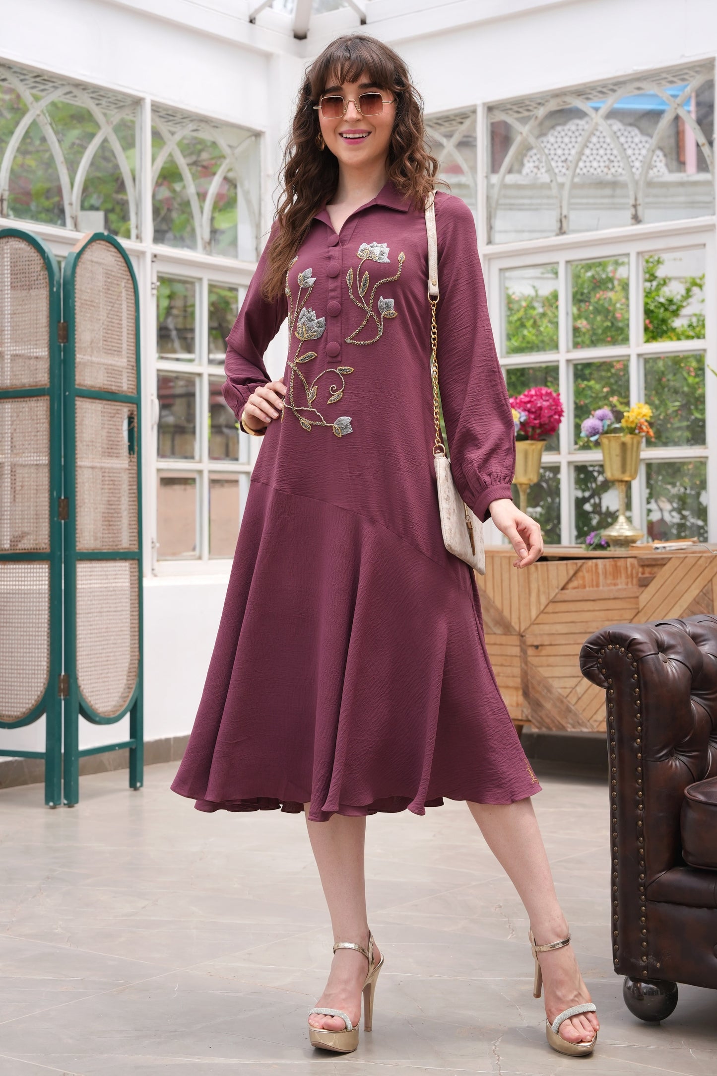 Tulips Biased Dress - OLD ROSE
