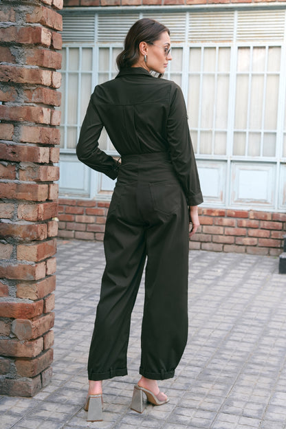 Twill Co-ord Set With Balloon Pants - OLIVE