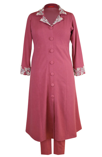 Grape Vine Embroidery Kurta Set With Collar