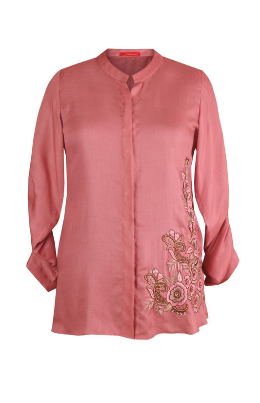 Rayon Top With Ruched Sleeves
