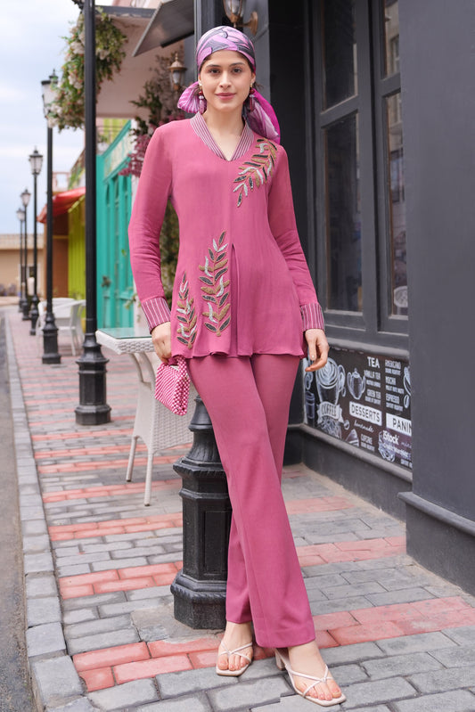 Palm Leaves Co-ord Set - OLD ROSE