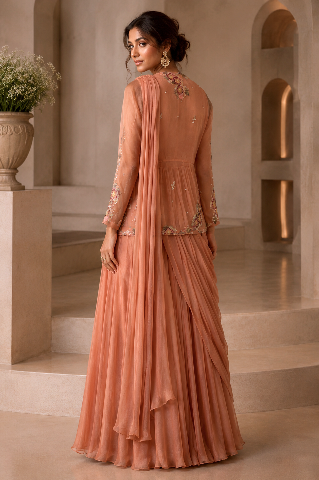 Draped Gown With Short Jacket - OLD ROSE