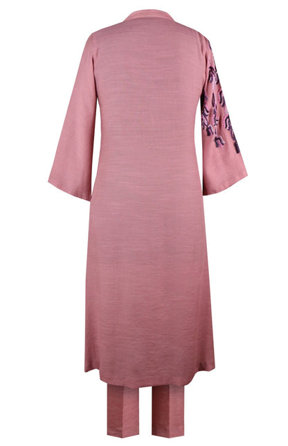 Wavy Lines Kurta Set - OLD ROSE