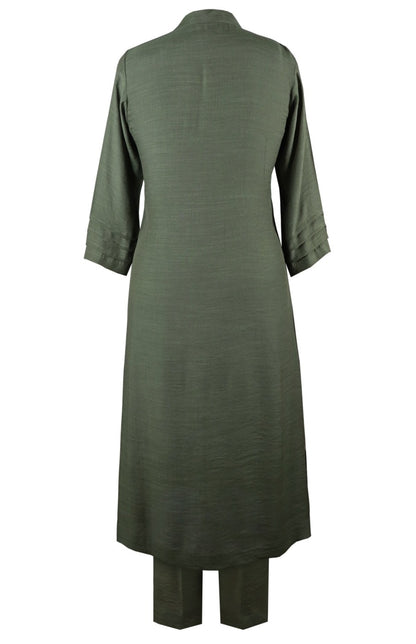 Palm Leaves A-Line Kurta Set - OLIVE