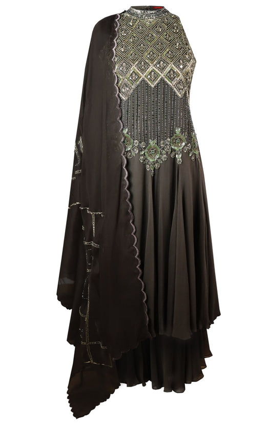Halter Anarkali - OLIVE