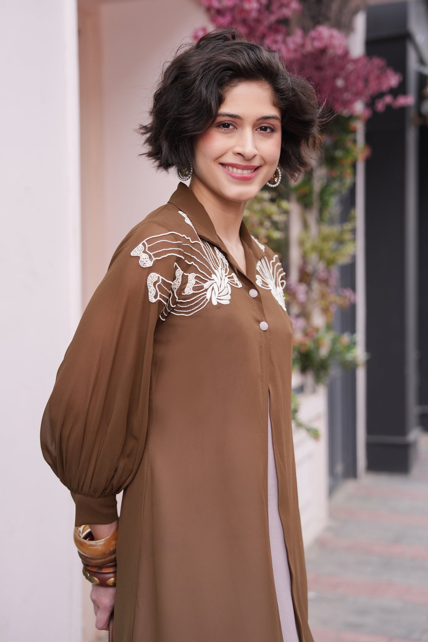 Bloom Asymmetric Double Layer Kurta Set - OLIVE