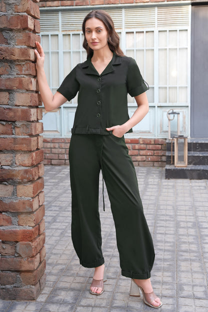 Cropped Shirt With Balloon Pants - OLIVE