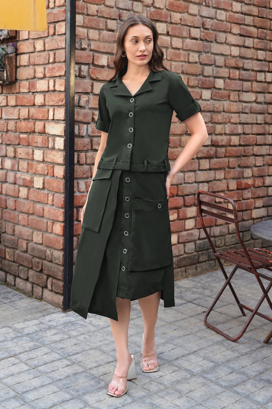 Cropped Shirt With Cargo Skirt - OLIVE