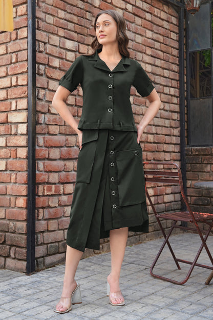 Cropped Shirt With Cargo Skirt - OLIVE