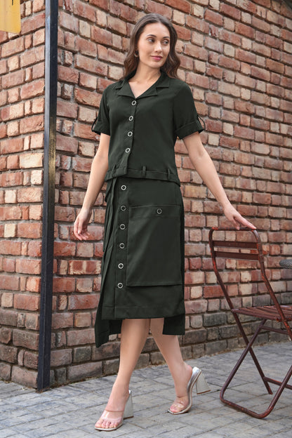 Cropped Shirt With Cargo Skirt - OLIVE