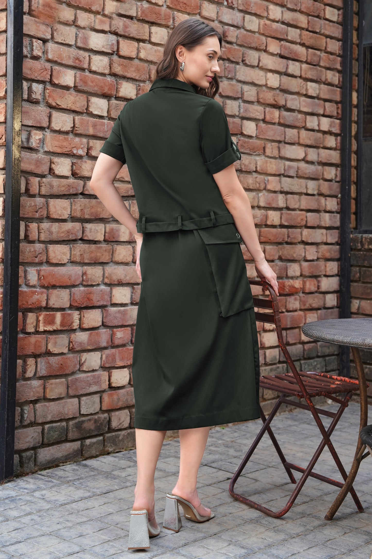 Cropped Shirt With Cargo Skirt - OLIVE