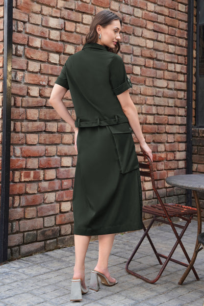 Cropped Shirt With Cargo Skirt - OLIVE