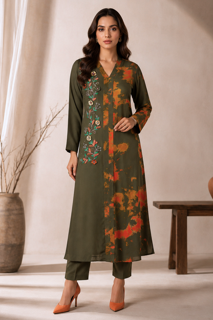 3D Embroidery T&D Kurta Set - PINK