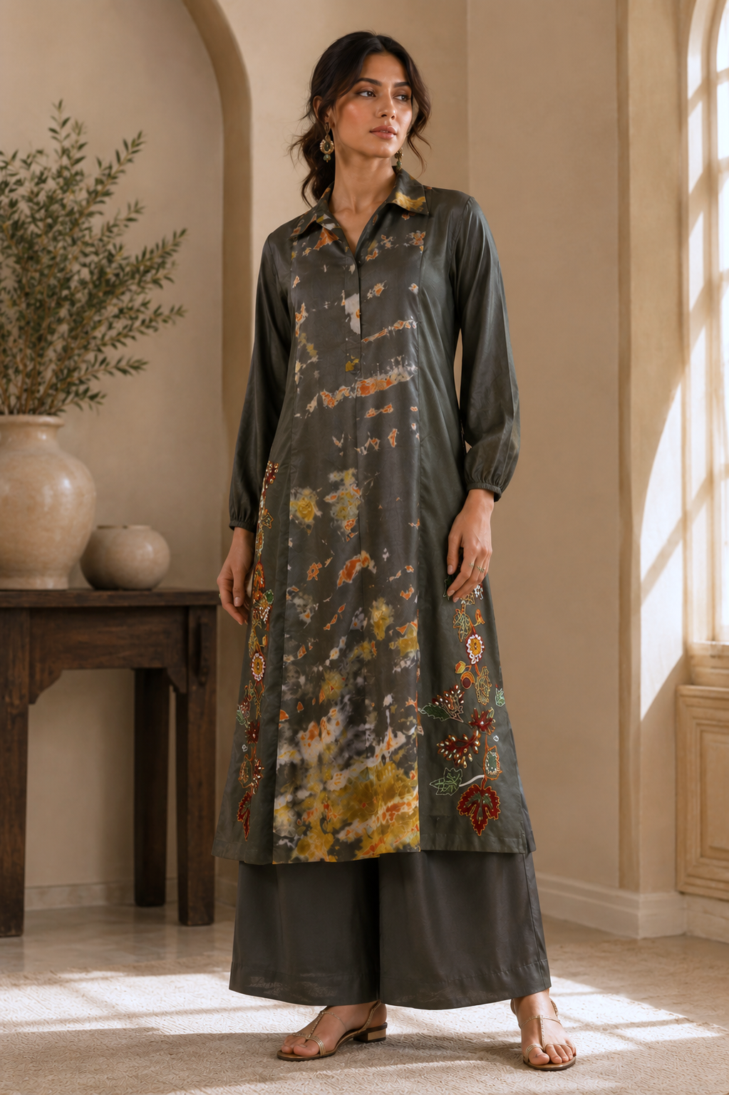Mul Mul Tie & Dye Kurta Set - BLACK