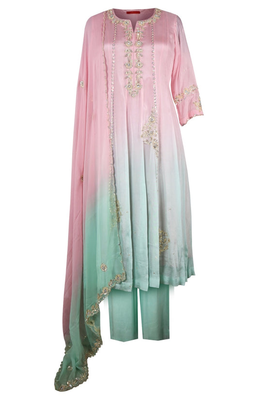 Ombré Chiffon Anarkali With Sequins Embroidery