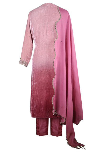 Ombre' Silk Velvet Suit - PINK
