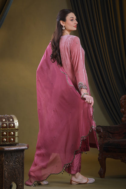 Ombre' Silk Velvet Suit - PINK