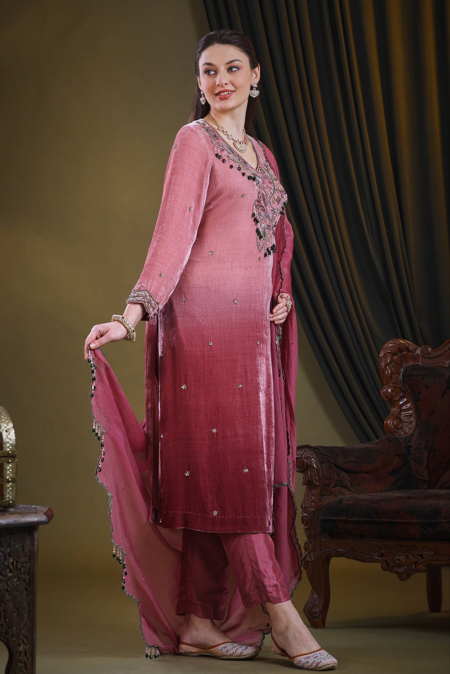 Ombre' Silk Velvet Suit - PINK
