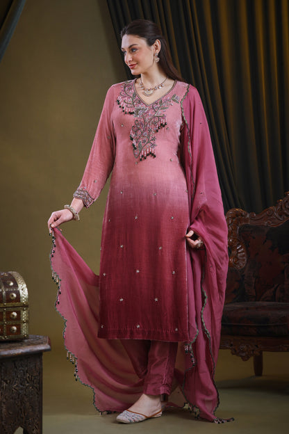 Ombre' Silk Velvet Suit - PINK