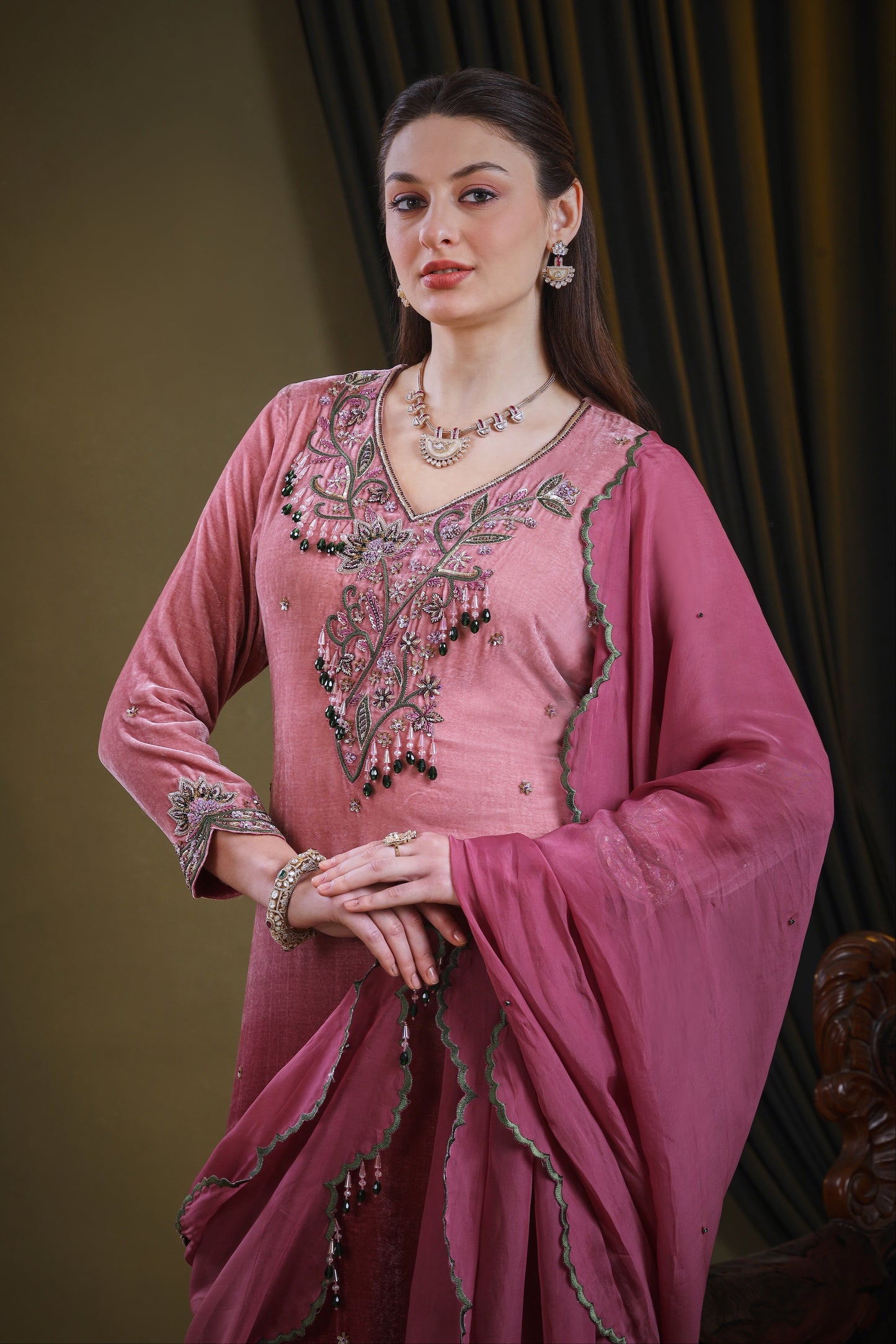 Ombre' Silk Velvet Suit - PINK